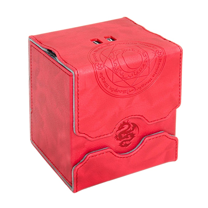 Zoopin Leather Deck Box With Built-In Spinning Life Counter, Red For Mtg,Yugioh,Pokeman,Tes Legacy,Munchkins Ccg Decks And Also