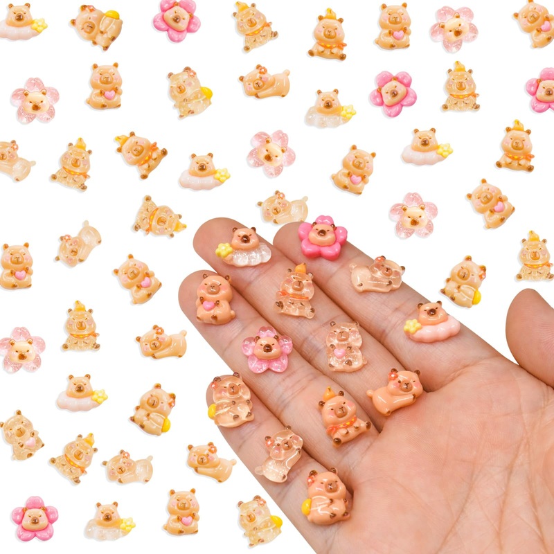 100 Pieces Tiny Flower Capybara For Dollhouse Miniatures Resin Animals For Crafts Mini Capybara For Fairy Garden Micro Landscapi