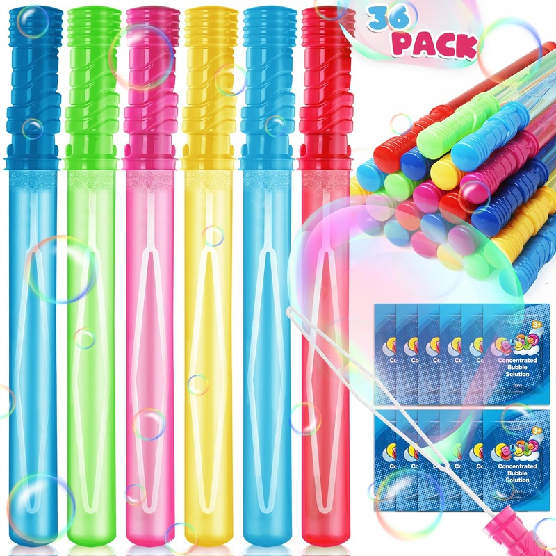 36 Pack 15” Bubble Wands In 6 Colors, Big Bubble Wands With 36 Bubble Refill Solutions, Bubbles Party Favors For Easter, Birthd