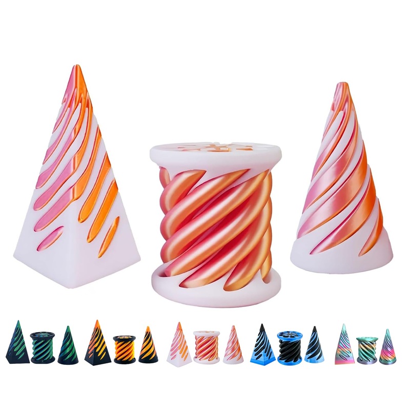 3D Printed Spiral Fidget Toys Impossible Pyramid Passthrough Sculpture Mini Cones Pass Through Pyramid Fidget Toy (Red White)