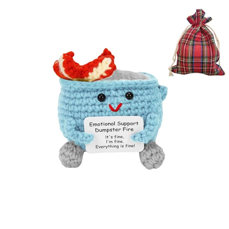 Crochet Dumpster Fire, Handmade Emotional Support Dumpster Fire Toy, Positive Dumpster Fire Doll Crocheted Funny Emotional Suppo