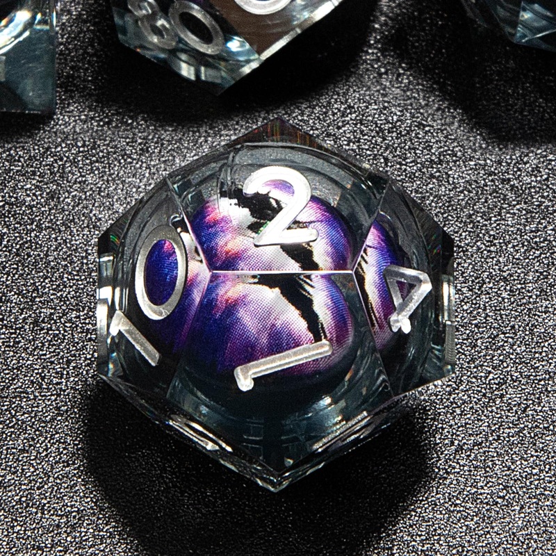 Dragon Eye Liquid Core Resin Dice Set 7 Pcs Sharp Edges Handmade Craft With Gift Box Perfect For Dungeons And Dragons Dnd (Black