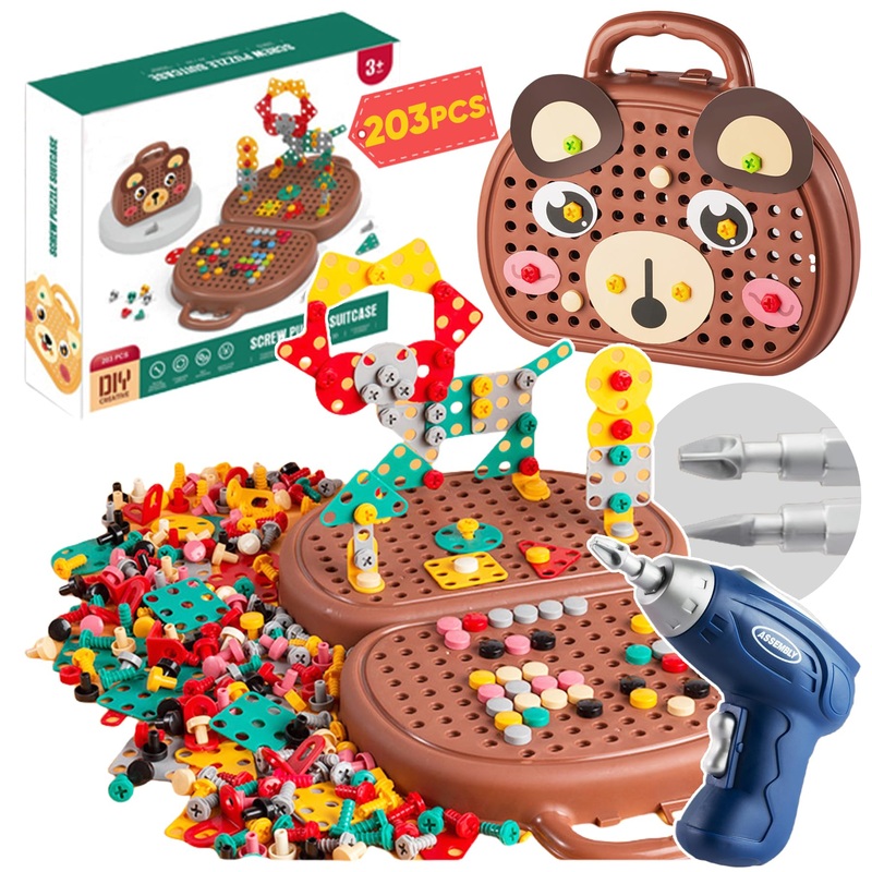 Flybean Magic Montessori Play Toolbox With Drill, Creativity Tool Box With Drill For Kids 3+, Design And Drill Toy For Boys&Girl