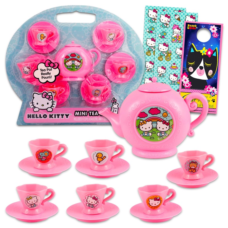 Hello Kitty Tea Party Set Bundle – 13 Piece Tea Set With Hello Kitty Tea Cups, Saucers, And Tea Kettle Plus Stickers, More | Hel
