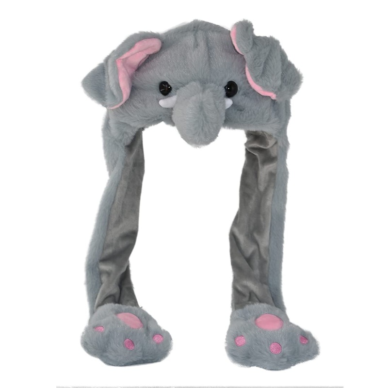 Joyhy Kids Adults Plush Hat Ear Moving Ear Flap Hat With Paw Elephant Style 3