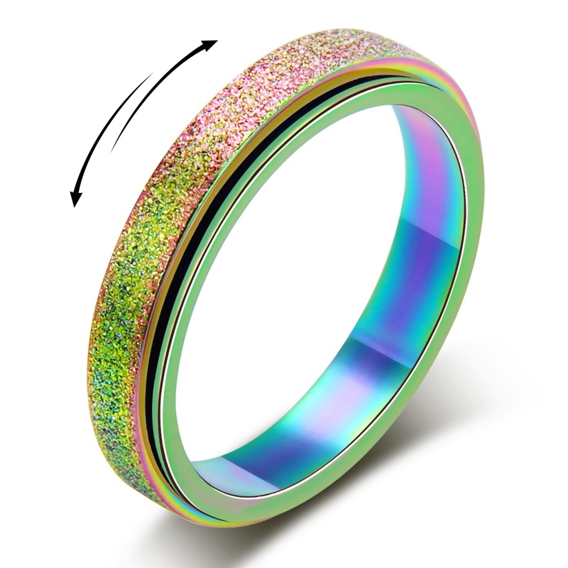 Luckyamor Anxiety Ring For Women Spinner Ring:4Mm Sand Blasted Rotatable Titanium Stainless Steel Spinner Anxiety Fidget Band Ri