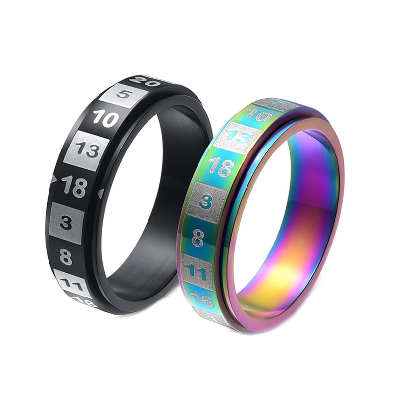 Mens Promise Rings, 6Mm Numbers Rotatable Anti Stress Fidget Spinner Ring, Colorful Black Size Colorful 7 & Black 7