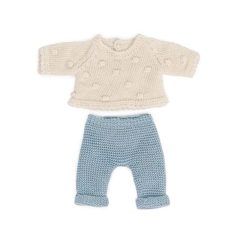 Miniland Clothes For Dolls 8 1/4” Knitted Outfit Sweater & Trausers – Eco, Made In Spain, Quality, Role Play, Educational