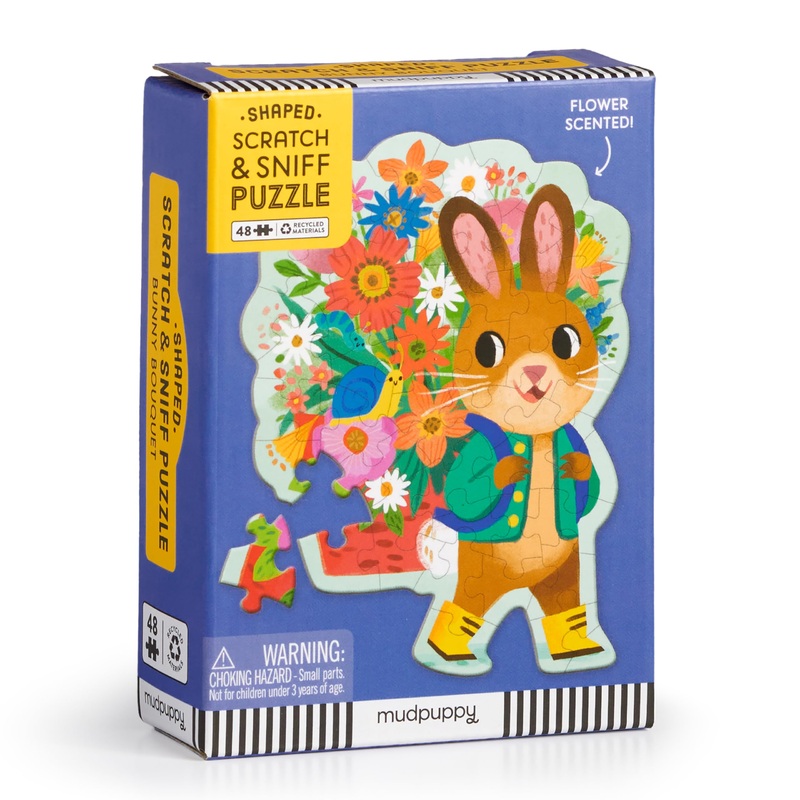 Mudpuppy Bunny Bouquet 48 Piece Scratch & Sniff Shaped Mini Puzzle With Colorful And Fun Illustrations Of A Hoppy Easter Bunny A