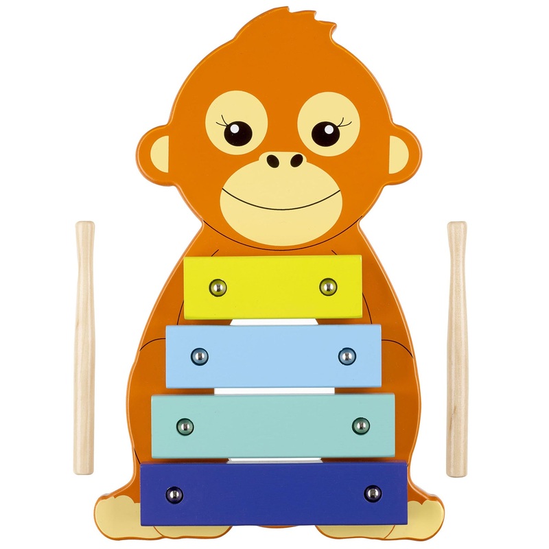 Orange Tree Toys: Xylophone: Orangutan – Wooden Musical Instrument Toy W/ 2 Drumsticks, Animal Shaped, Developmental Toy, Toddle