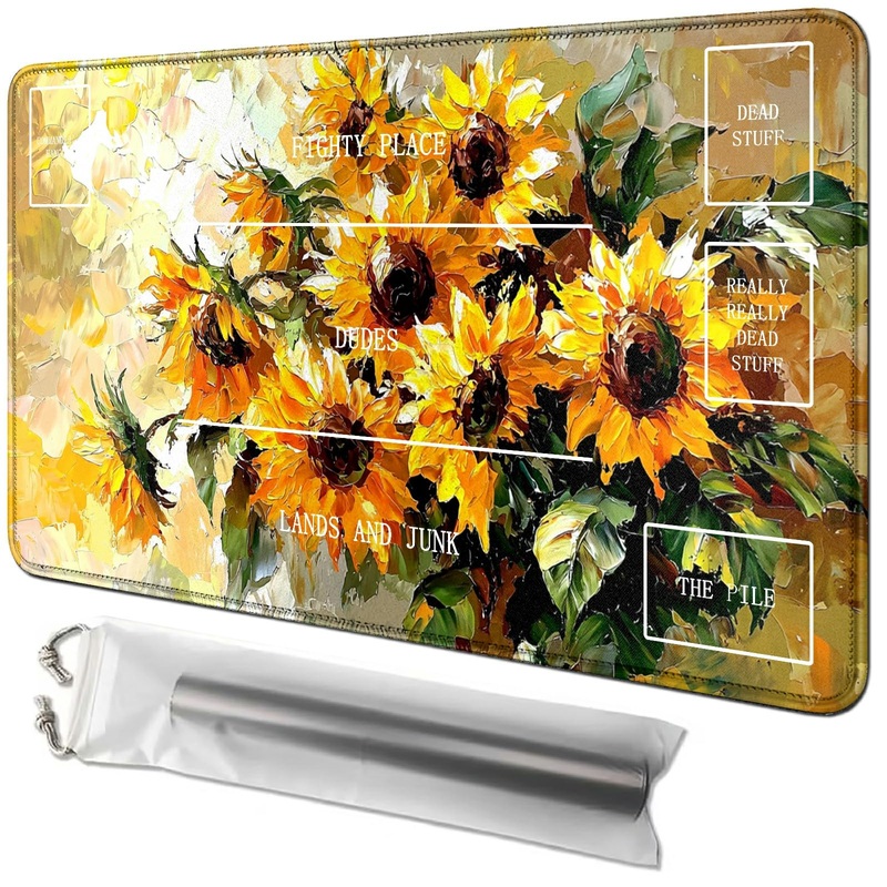 Rwutytiul Yellow Sunflower Card Playmat 24 X 14 Inch With Tube Bag, Card Gameplay Desk Mat For Commander Deck, Mtg, Rpg, Ccg, Tc