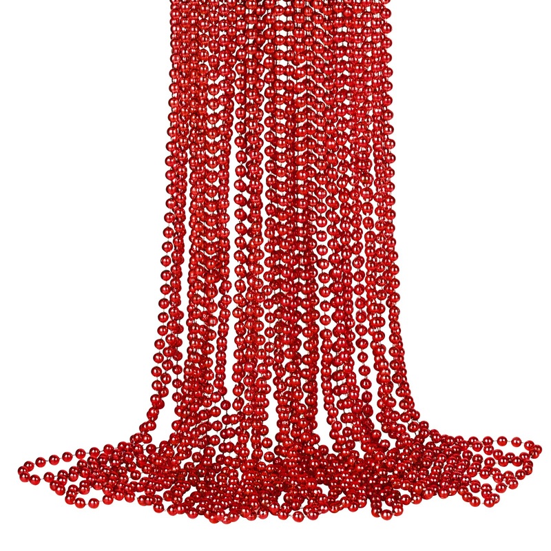 Saiaokj 16 Pcs Metallic Red Bead Necklaces, 33 Inch 7 Mm Mardi Gras Beads Party Stuff Round Beaded Necklace Bulk Costume Necklac