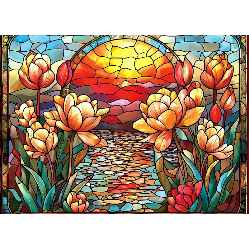 Stained Glass Flower Puzzles For Adults 1000 Pieces Colorful Impossible Hard Puzzle For Adults Beautiful Vintage Flowers Art Jig