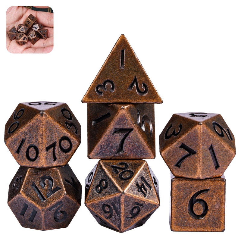 Udixi 12Mm Mini Dnd Dice Metal Dice Set D&D, 7-Die Polyhedral Dice Set For Dungeons And Dragons Role Playing Game (Copper)