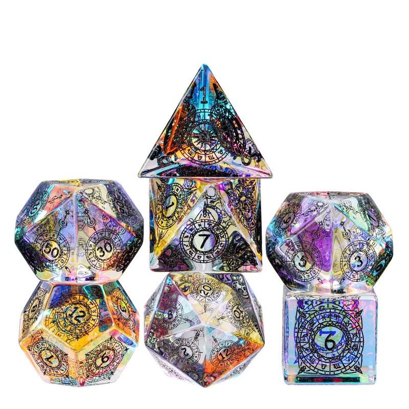 Udixi Prism Glass Dice Set 7Pcs Rainbow Glass Dnd Dice With Gift Box For Dungeons And Dragons D&D Table Games (12 Constellations