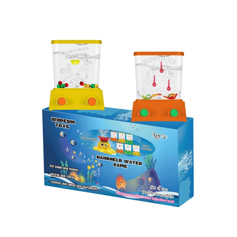 Wiiperm 2 Pieces Water Handheld Games For Kids – Fish Ring Toss & Basketball Retro Mini Orange Toy – Car Travel Toy Console Pock