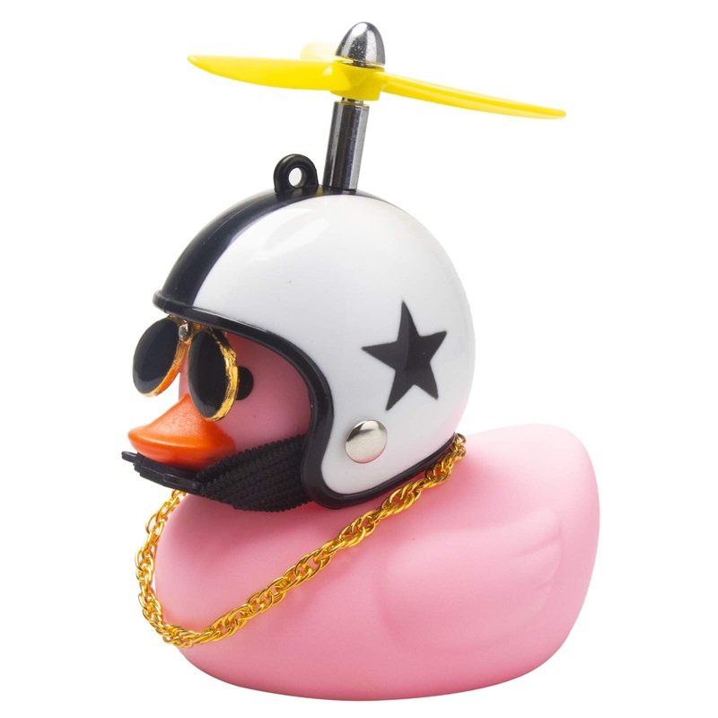 Wonuu Pink Duck Car Dashboard Decorations – Rubber Duck Car Ornaments With Propeller Helmet Sunglasses And Gold Chain (Star-Pink