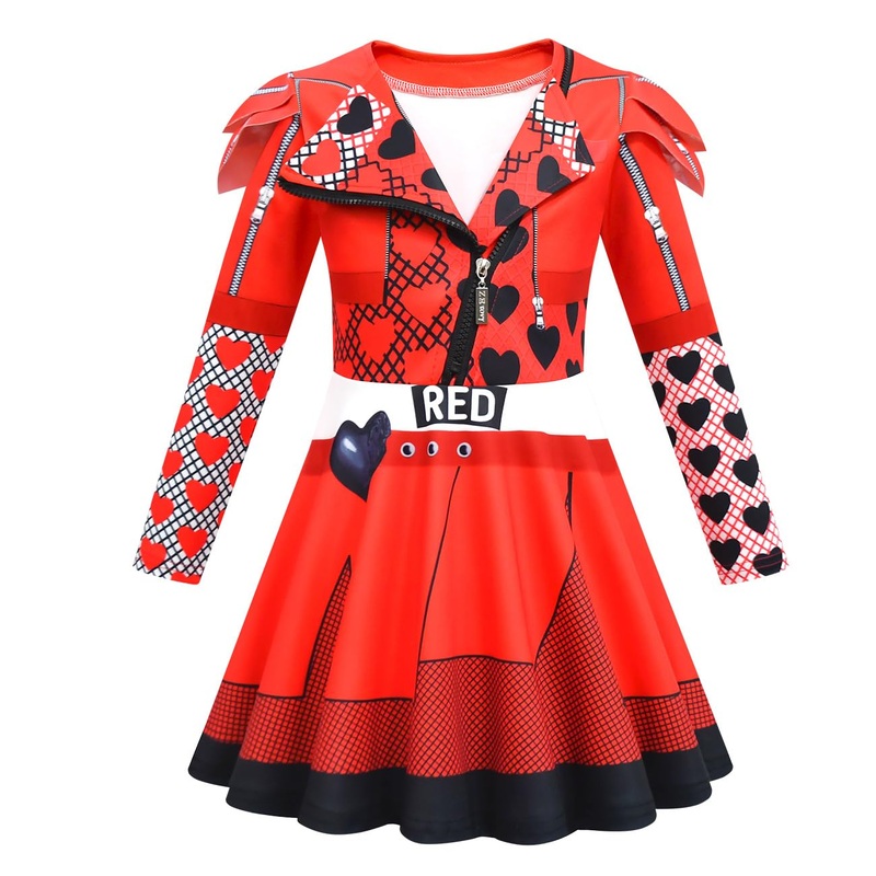 Wyyxyb Girls Red Costume Birthday Party Dress Halloween 4 Descendants Cosplay Outfits(9-10 Years,Red)
