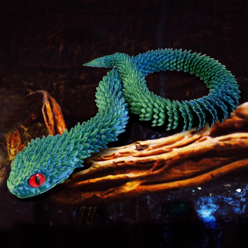 3D Printed Snake Toys,Articulated Flexible 3D Printed Animal Viper Fidget Toy,Realistic Slithering Design, Collectible Articulat