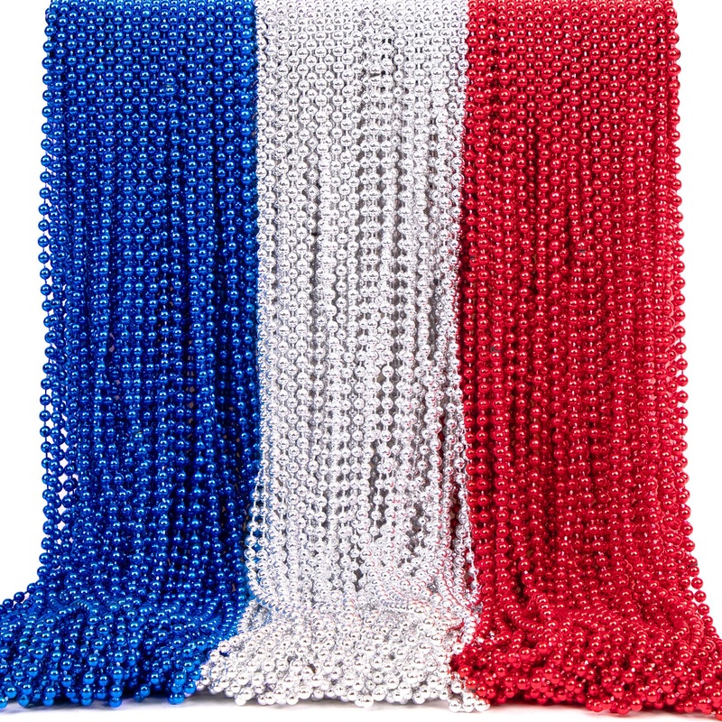 4Th Of July Accessories Necklaces: Blue White And Red Beads Bulk, Patriotic Party Independence Memorial Day Favors Toys Decorati
