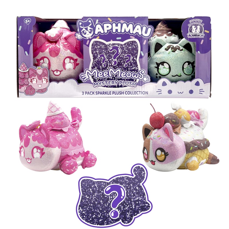 Aphmau 6    Meemeow Plush 3-Pack, Ice Cream Surprise Box That Includes 2 Ice Cream Sparkle + 1 Exclusive Mystery Sparkle, Offici