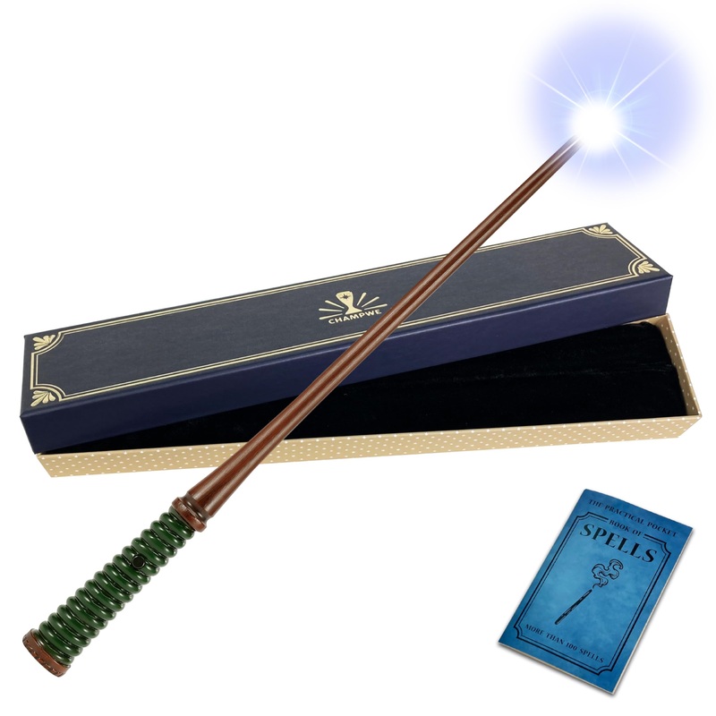 Champwe Light Up Magic Wizard Wand Rechargeable Illuminating Toy For Kids Witch Collection Cosplay Accessories With Spellbook An