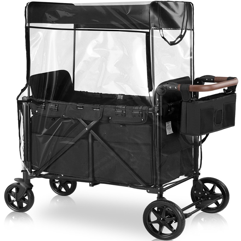 Easyego Stroller Wagon For 2 Kids With Rain Cover, Foldable Wagons Carts Featuring High Seats With 5-Point Harnesses, Easy-Acces