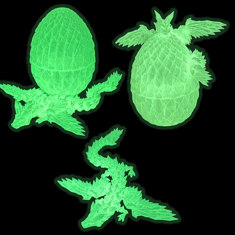 Flavery 3D Printed Flying Dragon In Egg – 9” Flexible Winged Crystal Dragon Inside, Colorful Fidget Toy, Birthday Gift, Desk Pe