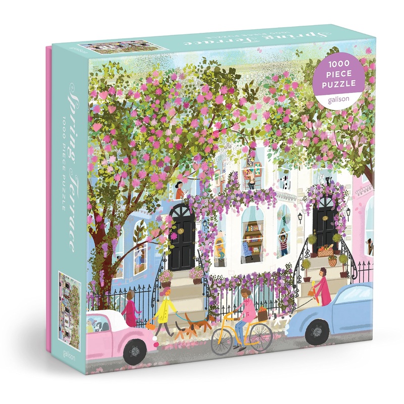 Galison Spring Terrace – 1000 Piece Joy Laforme Puzzle Featuring A Magnolia Filled Neighborhood Day On A Spring Day