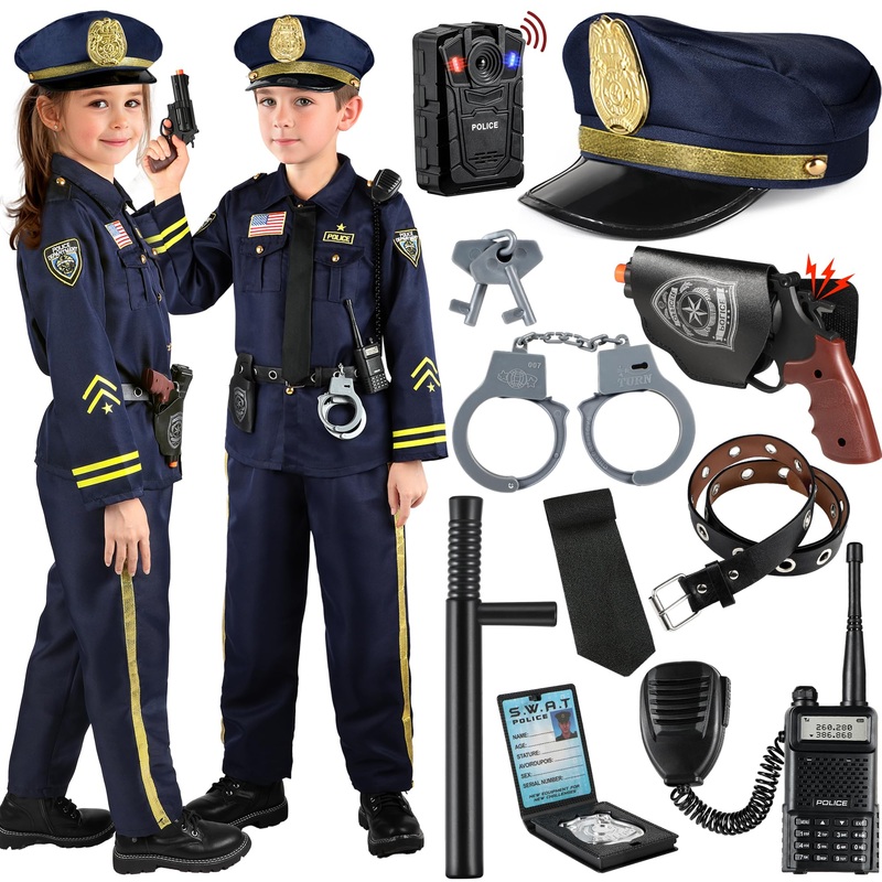 Giftinbox Police Officer Costume Suit For Kids Boys Girls-S, T4, Blue