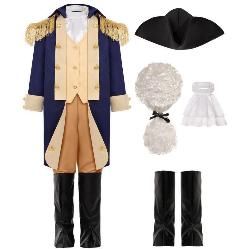 Gortykor Kids George Washington Costume Founding Father Costume For Boys American Colonial Uniform (12-14 Years)