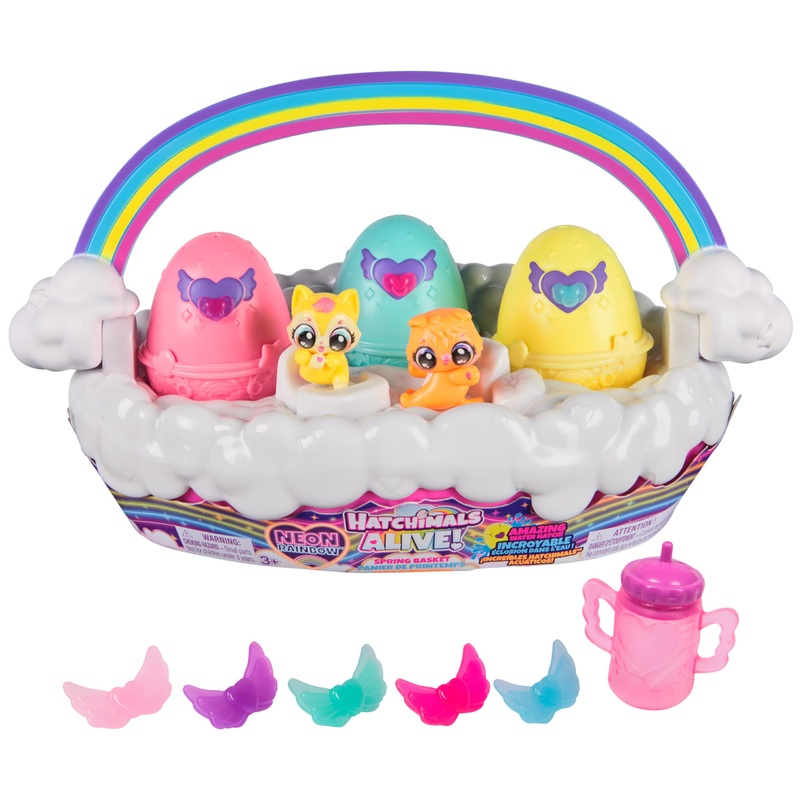 Hatchimals Alive, Neon Rainbow Spring Basket Toy (Styles May Vary), 3 Self-Hatching Easter Eggs, Fun Gift & Kids Toys For Girls