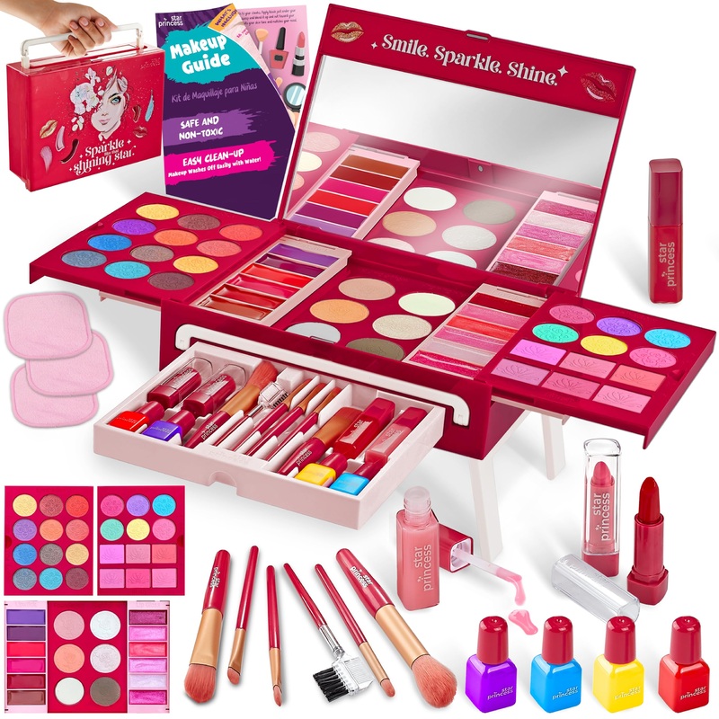 Kids Makeup Kit For Girls – Non-Toxic Real Washable Make Up Set For Little Girls – Pretend Play Toy Birthday Gift Idea For Girl