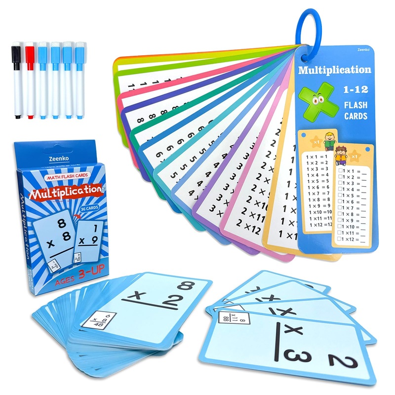 Limque 1-12 Math Flash Cards With 6 Dry Erase Pens, 15Pcs Big Multiplication Flash Cards + 36 Pcs Random Double-Sided Multiplica
