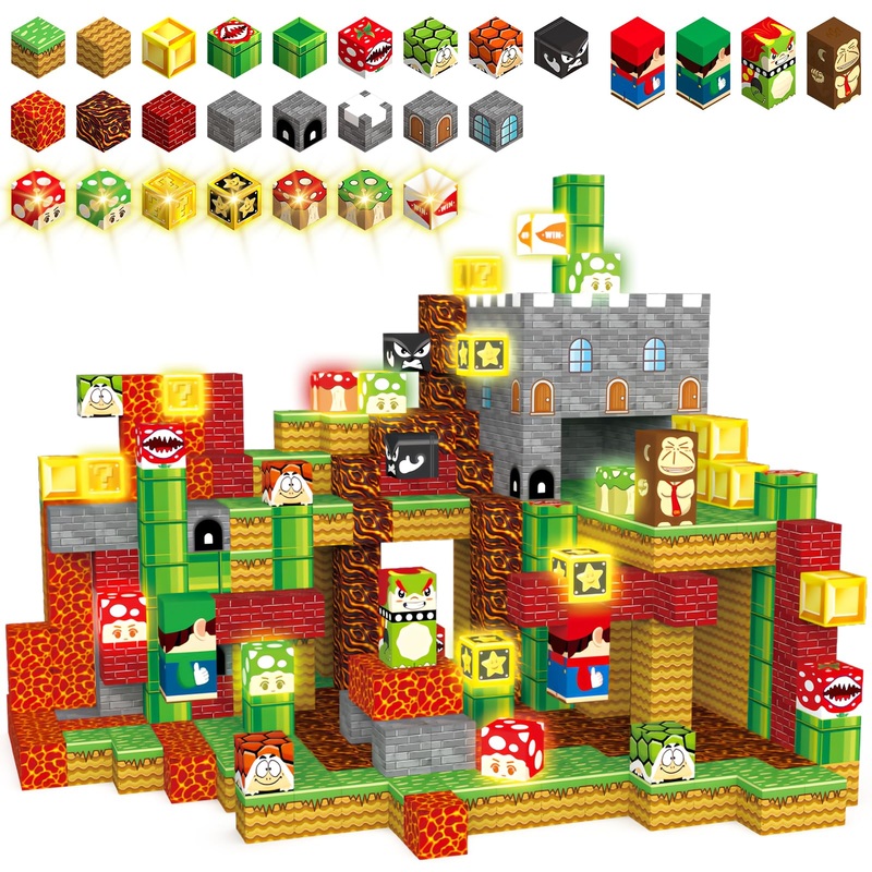 Medmhsma 200Pcs Magnetic Blocks Building Toys, 1” Light Up Building Blocks Magnet Cubes Tiles For Toddlers Boys Girls 3+, Build