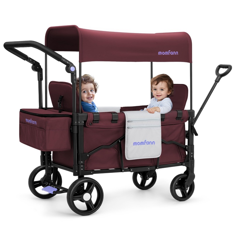 Momfann Stroller Wagon For 2 Kids, Baby Wagon Stroller With Adjustable Handle For Infants And Toddlers With Canopy & Organizer,