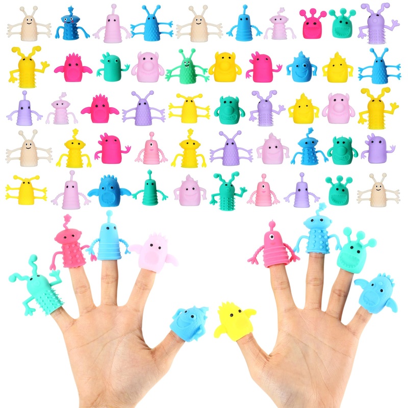 Motionchic 80 Pcs Finger Puppets Toys Cute Monster Puppet Soft Rubber Finger Toys Of Monster Little Devil Pattern Finger Doll To