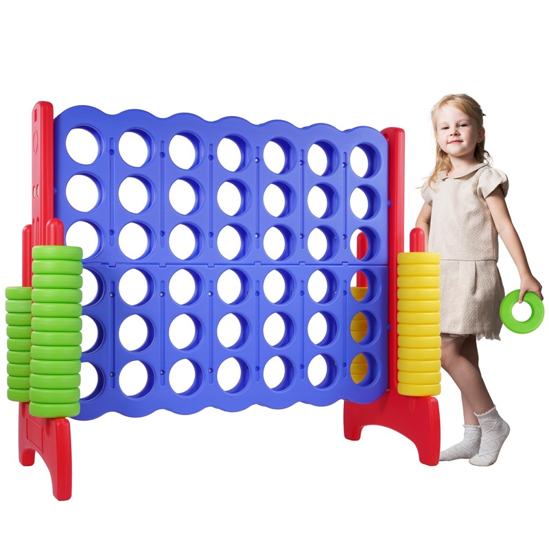 Peekabu Giant 4-In-A-Row Connect Game Outdoor, 3.5Ft Jumbo 4-To-Score Yard Game For Kids & Adults, 42 Rings & Quick-Release Slid