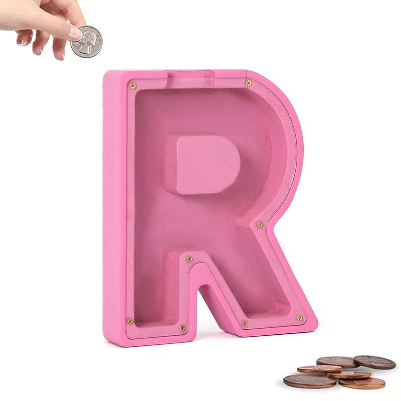 Personalized Wooden Piggy Bank – Creative Twenty-Six English Alphabet Letter Storage Tank, Money Box Gift For Kids, Christmas Bi