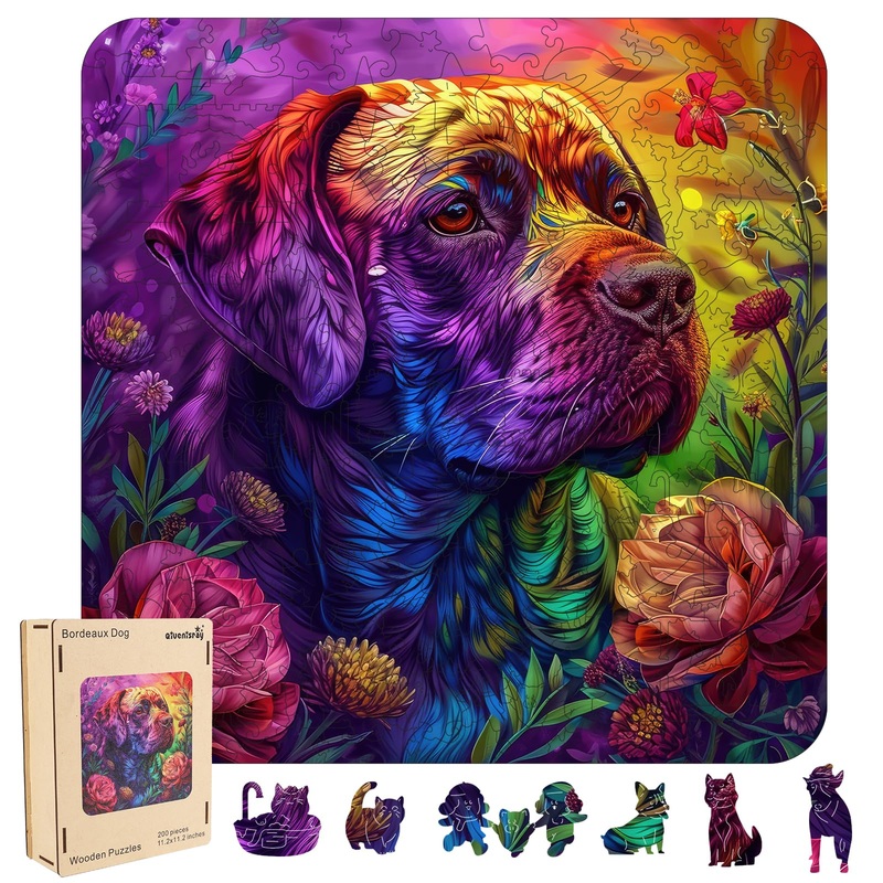 Qiuenisray Wooden Jigsaw Puzzles 500 Pieces-Colored Dog,16.5X16.5In,Royal,Wooden Puzzles For Adults,Unique Shape Animal Adult Pu