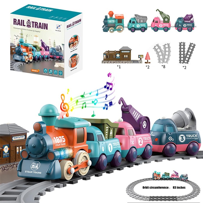 Remote Control Train Toy For Kids, Lighting & Music Train Set With Water Steam For 3-8 Boys Girls, Electric Train Set With Track