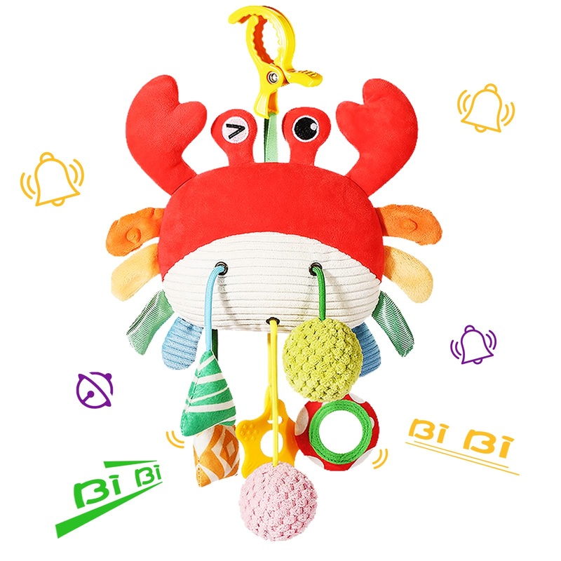 Shozaar Car Seat Toys For Babies 0-6 Months, Crab Stroller Toy With Clamp,Mirror, Little Bell, Rattles, Crinkle, Squeaky,Baby Ne