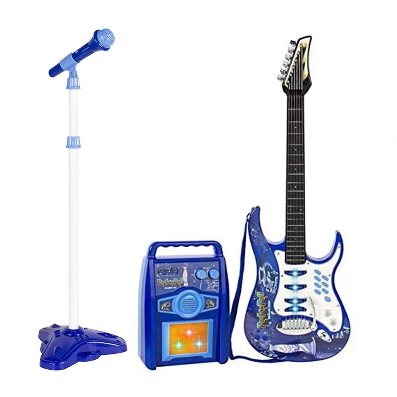 Willbebest Kids Karaoke Microphone Guitar Musical Set Kids Electric Guitar Microphone Amplifier Set Karaoke Machine Musical Inst
