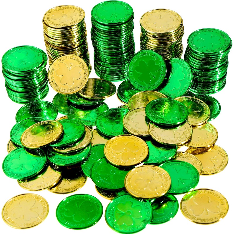 Zhanmai 120 Pieces St. Patrick’S Day Coins Shamrock Gold And Green Lucky Plastic Coins Table Scatter For St. Patrick’S Day Party