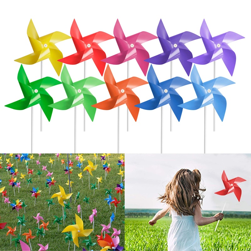 100 Pcs Pinwheels With Steel Cable, 10 Mixed Colors Diy Toy Wind Spinners For Kids, Outdoor Decorational Pinwheels For Yard And