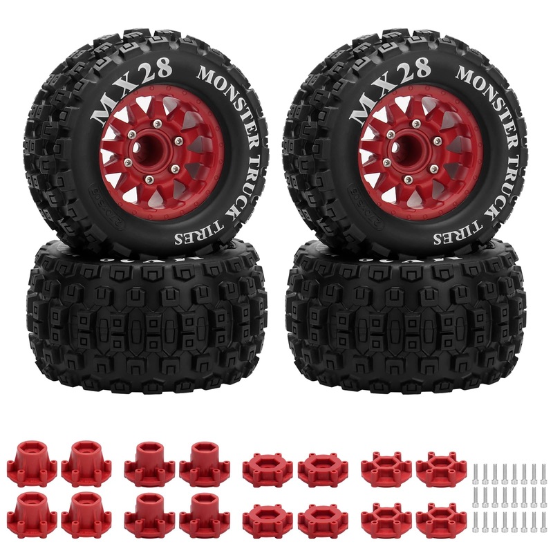 2.8” Rc Tires With 12Mm/14Mm Hex Adapter 1/10 Scale Rc Truck Tires Rc Wheels And Tires Set For Traxxas Arrma Rustler Stampede 4