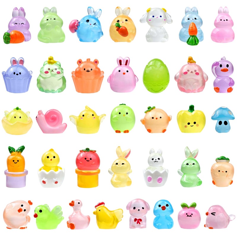36 Pcs Easter Luminous Mini Resin Figures Bulk Glow In The Dark Small Little Bunny Rabbit Figurines Tiny Animals Miniatures To H