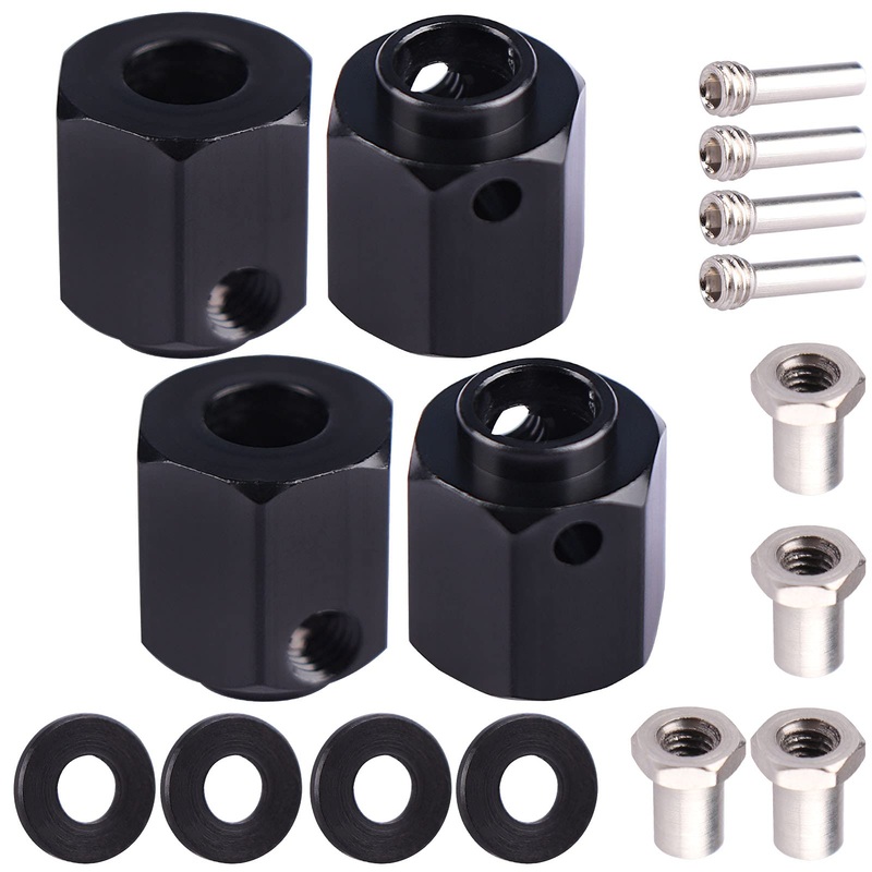 Aimrock Aluminum 12Mm Hex Extended Wheel Hubs 12Mm Offset Spacers Upgrades For 1/10 Trx4 Trx6 Rc Crawler Truck (Black, 12Mm)