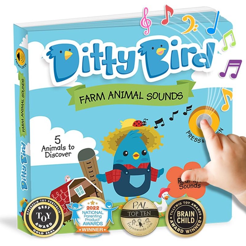 Ditty Bird Farm Animals Sound Book For Toddlers | Interactive Farm Board Book With Real Animal Sounds | Touch & Sound Book For A
