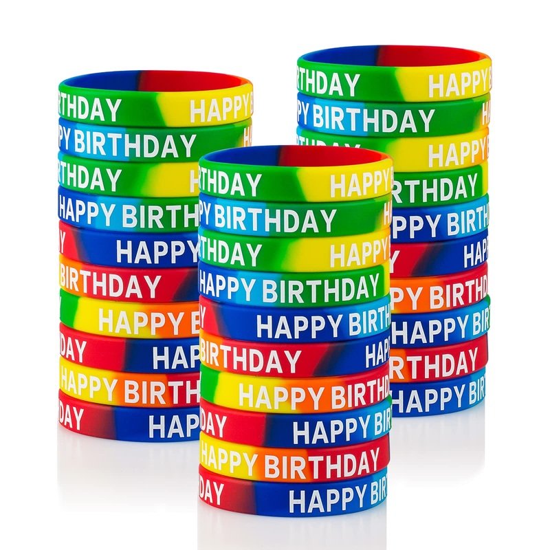 Dminya 90Pcs Happy Birthday Silicone Rubber Bracelets For Kids Classroom Bulk Colorful Birthday Wristbands For Students Party Fa